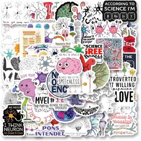 124Pcs Neuroscience Stickers Pack, Cartoon Cute Vinyl Waterproof Decals for Water Bottle,Laptop,Phone,Skateboard,Scrapbooking,Bumper Gifts for Kids Teens Adults Fans for Party Supply