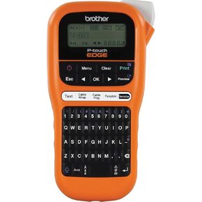 Brother PTE110 Entry Level Industrial Handheld Labeling Tool Kit - Up to 12mm Labels, Orange