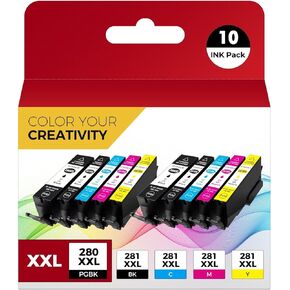 PGI-280XXL CLI-281XXL 10 Color Value Pack Compatible for Canon 280 281 Ink Cartridges to use with TR8520 TR8620 TR7520 TR8600 TS6120 TS6220 TS9120 (2PGBK, 2Black, 2Cyan, 2Magenta, 2Yellow)