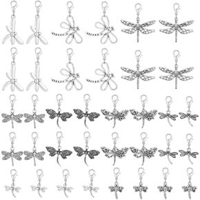 36 Pcs 9 Styles Dragonfly Zipper Pull Charm, Insect Theme Alloy Zipper Pendant Tibetan Replacement Zipper Puller Decoration Tab for Luggage