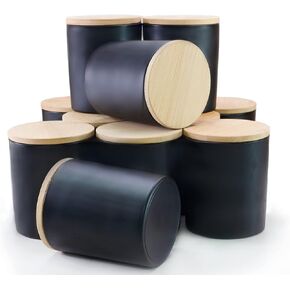 Edamame 12 Pack 10 oz Glass Candle Jar with Bamboo Lid for Candles, Bulk Candle Jars for Making Candles Containers - Dishwasher Safe (Matte Black Gold)