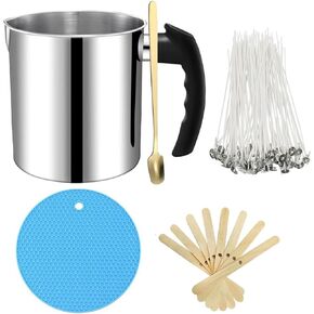 Candle Making Pouring Pot 44oz 1.3L Double Boiler Wax Melting Pot and Spoon 304 Stainless Steel Candle Making Pitcher Heat-Resistant Handle Dripless Pouring Spout Anti Scalding Pad
