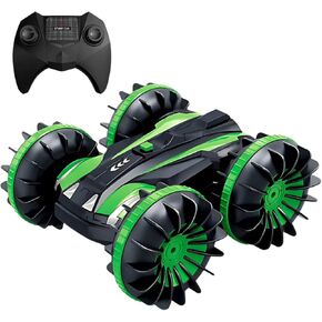 Remote Control Car 4WD High Speed Stunt Car Double-Sided Driving 360 Flips Rotating Monster Truck Waterproof All Terrain Off Road Pool Boys and Girls Gift for Ages 8+ (Green)