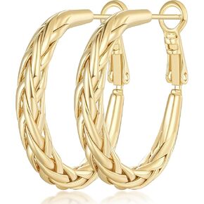 Gold Hoop Earrings 14K Gold Hoop Earrings Large Gold Hoop Earrings for Women Timeless Gold Earrings Hoops Intricate Weave Design Thick Gold Earrings for Women 35mm