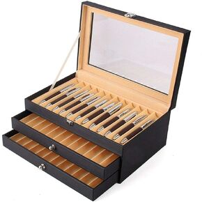 Fountain Pen Display Case Box 36 Slots Wooden Collector Display Case 3 Layer Fountain Pen Storage Display Box as a Gift