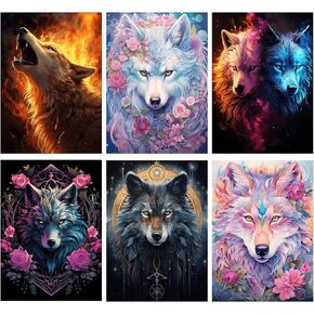 Santiway 6 Pack Wolf Diamond Art Painting Kits for Adults 5D Diamond Art Kit for Beginners DIY Paint with Round Full Drill Gem Art Painting for Home Wall Decor (11.8x15.7inch)