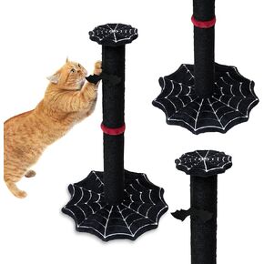 Gothic Cat Scratching Post with Spider Web Floor Foundation and Bat Toys, Halloween Cat Scratcher, Cat Scratchers for Indoor Cats, Black cat Scratcher, Spooky Cat Accessories from Littlesy
