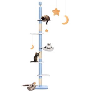 Cloud Cat Tree Floor to Ceiling Cat Tower 5-Tier Height (93-108 Inches) Adjustable Cat Climbing Tower with Sisal Scratching Posts Hammock Platforms Interactive Ball Toy for Indoor Cats