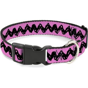 Peanuts Worldwide LLC Pet Collar, Dog Collar Plastic Buckle, Peanuts Charlie Brown Zig Zag Stripe Pink Black, 7 to 8.5 Inches 0.5 Inch Wide