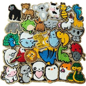 30PCS Cute Animals Iron On/Sew On Chenille Patches with Golden Edge,Lovely Animal Embroidered Applique for Jeans Jackets Clothes Backpacks (30)