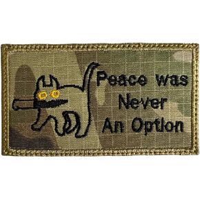 Peace was Never an Option Cat Meme Patch Multicam OCP - Funny Tactical Military Morale Embroidered Patch Hook Fastener Backing