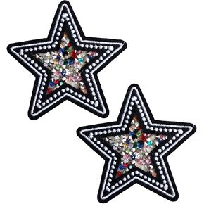 Rhinestone Stars Patches, 2 Pack Twinkling Stars Iron On Patch, Bling Crystal Emblem Decorative Patch DIY Craft Accessories for Clothes Hats Shoes Jeans Backpacks
