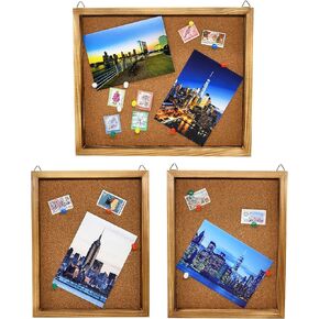 Bulletin Board Cork Board, Decorative Rectangle Picture Framed Natural Solid Wood Vision Pin Boards for Wall Bedroom Kitchen, and Office or Vision Board Decoration - Set of 3