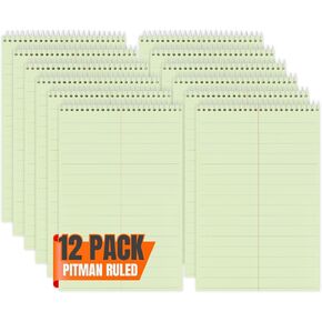 1InTheOffice Steno Pads, Steno Pads Spiral 6x9, Pitman Rule, Green-Tint, 60 Sheets (12 Pack)