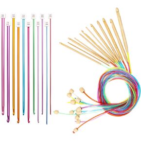 23 Pieces Tunisian Crochet Hooks Set, AHIER 12PCS Crochet Hooks 3-10mm and 11PCS Tunisian Afghan Aluminum Knitting Needles Set 2-8mm (Assorted Color Aluminum Crochet Hooks) (Colorful)