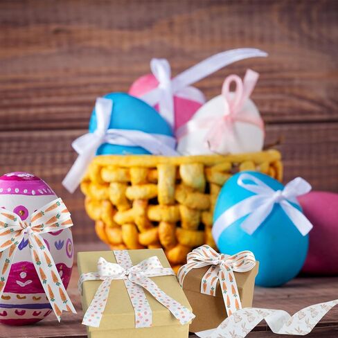 TONIFUL 6 Rolls 1 Inch Easter Grosgrain Ribbon with Eggs/Rabbits/Carrots/Dots Pattern for Handmade Crafts, Wreaths and Gift Wrapping, Basket Decor, Bows Making, Easter Day Decoration (5 Yards/roll) in Saudi Arabia