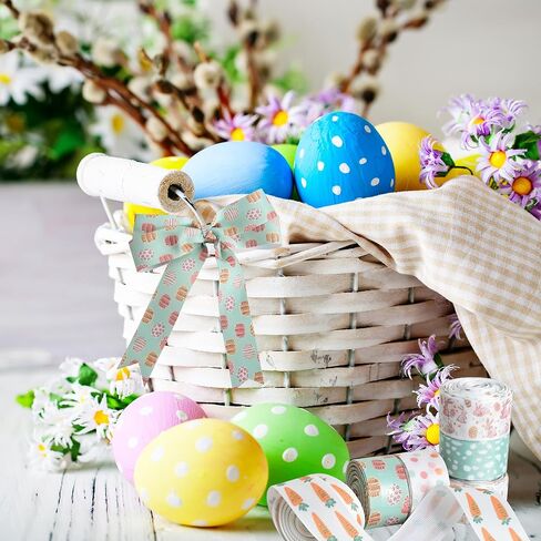 TONIFUL 6 Rolls 1 Inch Easter Grosgrain Ribbon with Eggs/Rabbits/Carrots/Dots Pattern for Handmade Crafts, Wreaths and Gift Wrapping, Basket Decor, Bows Making, Easter Day Decoration (5 Yards/roll) in Saudi Arabia