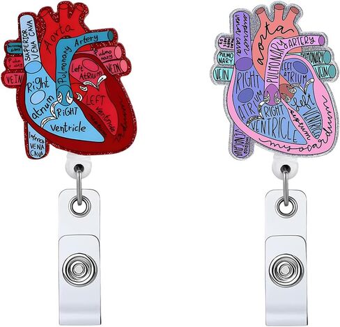 2P Funny Cardiac Retractable Badge Reel with ID Clip Name Tag Card Gift for Doctor Nurse Heart Anatomy Nursing Student Medical Worker Alligator Clip in Kuwait