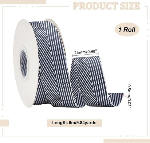 PH PandaHall 9.8 Yard/ 9m Craft Striped Ribbon 1 inch Wide Polycotton Ribbon, Blue White Striped Webbing Herringbone Woven Ribbon for Sewing Clothing Crafts Pet Collars Backpacks Home Decor in Saudi Arabia