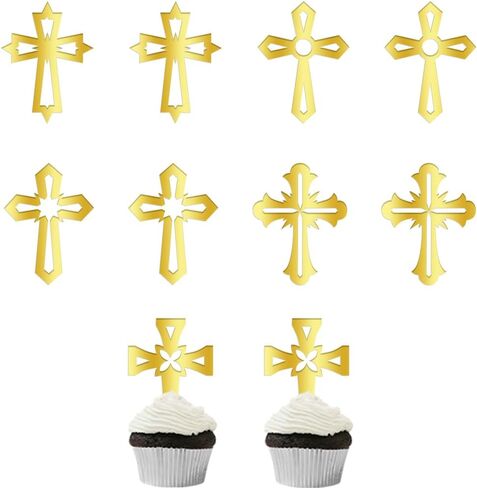 10 Pieces Gold glitter Acrylic Cross Cake Topper,Baptism,First Communion,Baby shower cake topper,Religious cake decorations in Saudi Arabia