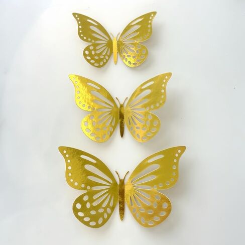 24Pcs Butterfly Cake Toppers Butterfly Cake Decorations 3D Butterfly Stickers Butterfly Decorations for Birthday Mother's Day Butterfly Bouquet Decor (C Butterfly Gold) in Saudi Arabia