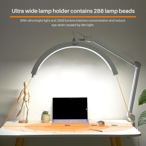 LED Half Moon Light مع مشبك المكتب ، 30 واط مشرق 288pcs LED ، ذراع الأرجوحة المعدنية للجمال ، فن الأظافر ، المكياج ، رعاية الوجه ، الوشم ، الخياطة والحرفية اليدوية (أبيض ، CCT) in Kuwait