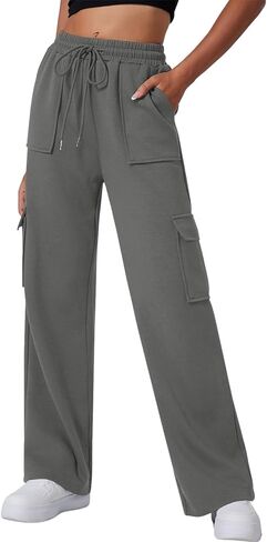 Aleumdr Women's Cargo Sweatpants High Waisted Wide Leg Pants Athletic Casual Baggy Sweat Pants with Pockets in Saudi Arabia