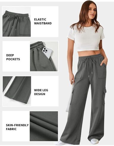 Aleumdr Women's Cargo Sweatpants High Waisted Wide Leg Pants Athletic Casual Baggy Sweat Pants with Pockets in Saudi Arabia