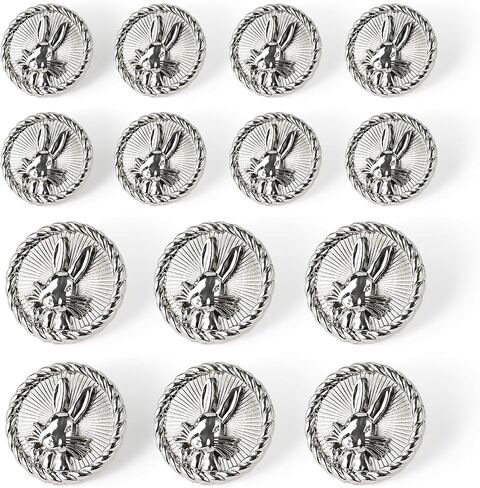 14 PCS Bunny Metal Blazer Buttons - 18 مم و 23 ملم أزرار ساق للخياطة ، وصياغة ، و DIY - أزرار مقفمة أرنب عتيقة للمعاطف والسترات والزي الرسمي (الفضة) in Kuwait