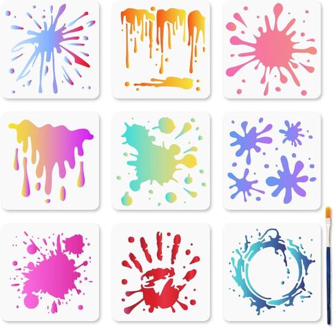 Mayjoydiy 9 Styles Stryles Stencils 5.9x5.9inch وصمة عار قابلة لإعادة الاستخدام والستنسل الرش لقوالب الطلاء الفنية على الجدران الحرف مع فرشاة الطلاء لزخرفة الأثاث in Saudi Arabia