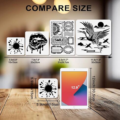 Mayjoydiy 9 Styles Stryles Stencils 5.9x5.9inch وصمة عار قابلة لإعادة الاستخدام والستنسل الرش لقوالب الطلاء الفنية على الجدران الحرف مع فرشاة الطلاء لزخرفة الأثاث in Saudi Arabia