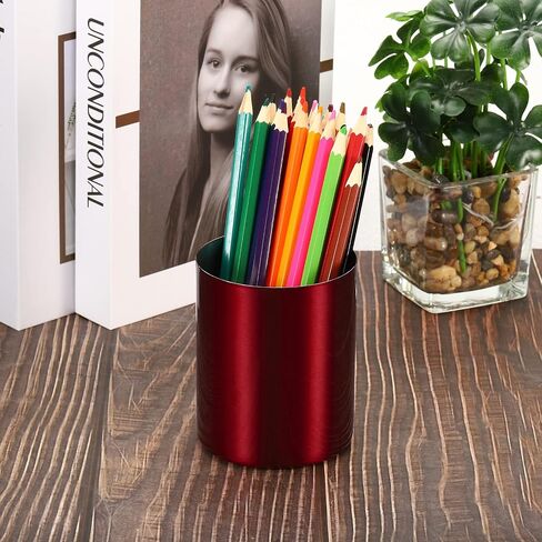 PATIKIL Pencil Holder, Pen Holder for Desk Stainless Steel Pencil Holders Cup Organizer Makeup Brush Holder for Desk Accessories, Red in Saudi Arabia