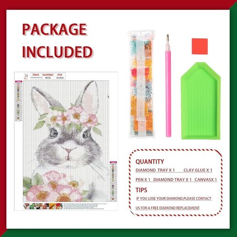 MVVMTOP Diamond Painting Kits Easter Bunny Round Full Drill Diamond Painting Kits للبالغين ، طلاء GEM 5D DIY بواسطة مجموعات فنون الماس للهدية 12 'x 16' ' in Kuwait