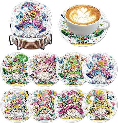 igoodom Diamond Painting Coasters Kits, 8 PCS Gnome Diamond Art Coasters with Holder, Crafts Kits for DIY Coasters, Non Slip Coaster Diamond Art Craft Supplies Coasters for Adults in Saudi Arabia