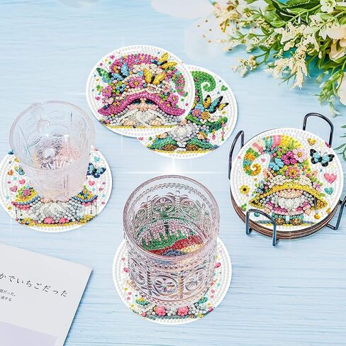 igoodom Diamond Painting Coasters Kits, 8 PCS Gnome Diamond Art Coasters with Holder, Crafts Kits for DIY Coasters, Non Slip Coaster Diamond Art Craft Supplies Coasters for Adults in Saudi Arabia