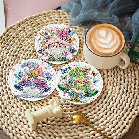 igoodom Diamond Painting Coasters Kits, 8 PCS Gnome Diamond Art Coasters with Holder, Crafts Kits for DIY Coasters, Non Slip Coaster Diamond Art Craft Supplies Coasters for Adults in Saudi Arabia