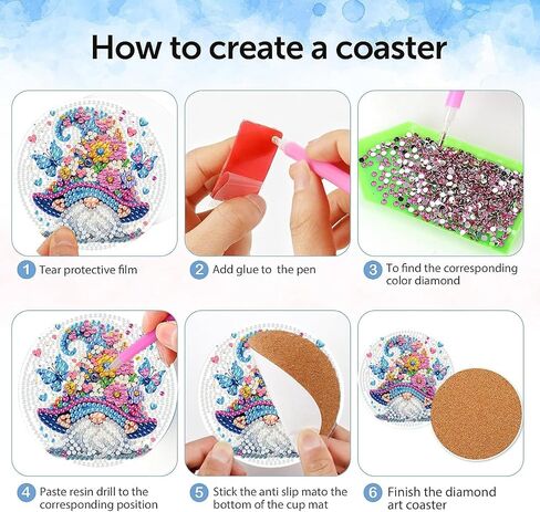 igoodom Diamond Painting Coasters Kits, 8 PCS Gnome Diamond Art Coasters with Holder, Crafts Kits for DIY Coasters, Non Slip Coaster Diamond Art Craft Supplies Coasters for Adults in Saudi Arabia