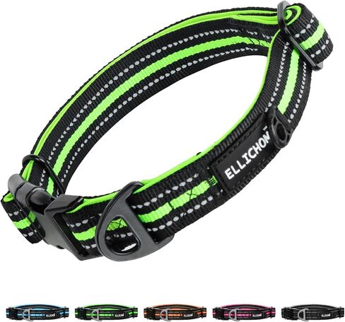 Eillchom Reflective Dog Collar with Metal Buckle Adjustable Soft Neoprene Padded Dog Collars for Small Medium Large Extra Large Dogs (Orange, L) in Saudi Arabia