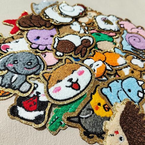 30PCS Cute Animals Iron On/Sew On Chenille Patches with Golden Edge,Lovely Animal Embroidered Applique for Jeans Jackets Clothes Backpacks (30) in Saudi Arabia