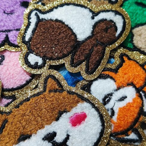 30PCS Cute Animals Iron On/Sew On Chenille Patches with Golden Edge,Lovely Animal Embroidered Applique for Jeans Jackets Clothes Backpacks (30) in Saudi Arabia
