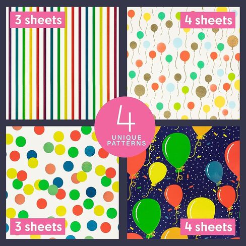 Plum Designs Gift Wrapping Paper Sheets- Happy Birthday Wrapping Paper Girl, Fun Wrapping Paper for Birthday Girl, 14 Sheets Gift Wrap Paper (Cute Fun Theme) (Kraft Birthday THeme) (Stunning Kraft Birthday) in Kuwait