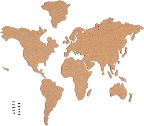 Navaris Cork Board World Map - Self-Adhesive Corkboard Continents for Wall to Pin, Plan and Document Travels - Includes 18 Cork Pieces and 10 Pins in Saudi Arabia
