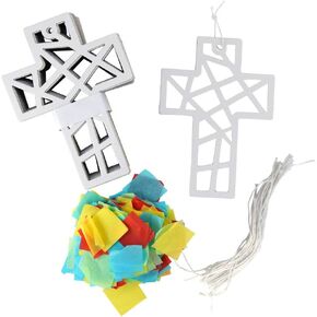 DIY Cross Suncatcher Tissue Paper Craft- Great for Sunday School, Vacation Bible School, Classroom Projects & More (24 Per Pack)
