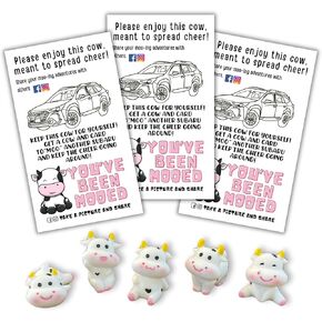 Moo Moo I Love Your Subaru Car Tags 32 pcs Pack Bulk and Resin Cows 16 Cow Duck Figurines and 16 Cards You’ve Been Mooed Game Stickers (Cards + Cows Combo)