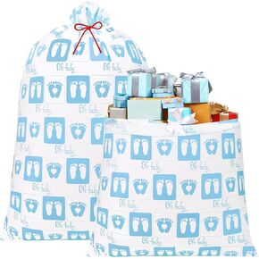 Leinuosen 2 Pcs Extra Large Gift Bags for Baby Shower Oversized Plastic Gaint Gift Bag with Ropes for Birthday Party Favors(Pink Feet)
