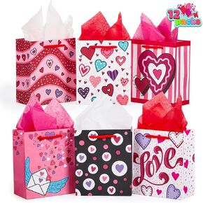 Joyin 12 PCS Valentine Day Paper Gift with with tissue ، paper wrapp kraft for funder funder giption goidty truction glup