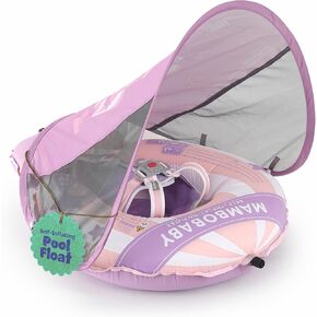 Mambobaby Float Light Traveler — Safe, Comfortable, Adjustable Baby Pool Float with Canopy — Sun Protection, Self-Inflating, 5-Way Buckle System (Hot Air Balloon, Blue)