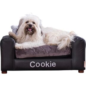Moots Personalized Faux Leather Pet Sofa for Large Dogs, Espresso Color, Extra Large Size, Comfortable with Soft Cushion, Customizable Name Option, Elegant Design, Perfect for Big Dogs