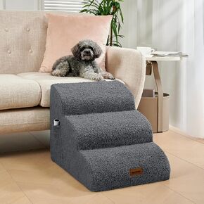 Deconovo 3-Step Dog Stairs–Soft, Waterproof & Non-Slip Pet Steps for Small & Medium Dogs–Ideal for Beds, Couches & Sofas–Curved，Dark Grey