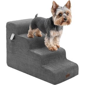 Deconovo 3-Step Dog Stairs–Soft, Waterproof & Non-Slip Pet Steps for Small & Medium Dogs–Ideal for Beds, Couches & Sofas–Curved，Dark Grey
